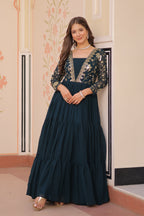 Vedant Vastram Georgette Embroidery & Sequence Work Stitched Ethnic Gown-Rama - Distacart