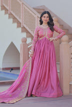 Vedant Vastram Russian Silk Embroidery & Sequence Work Stitched Ethnic Gown-Pink