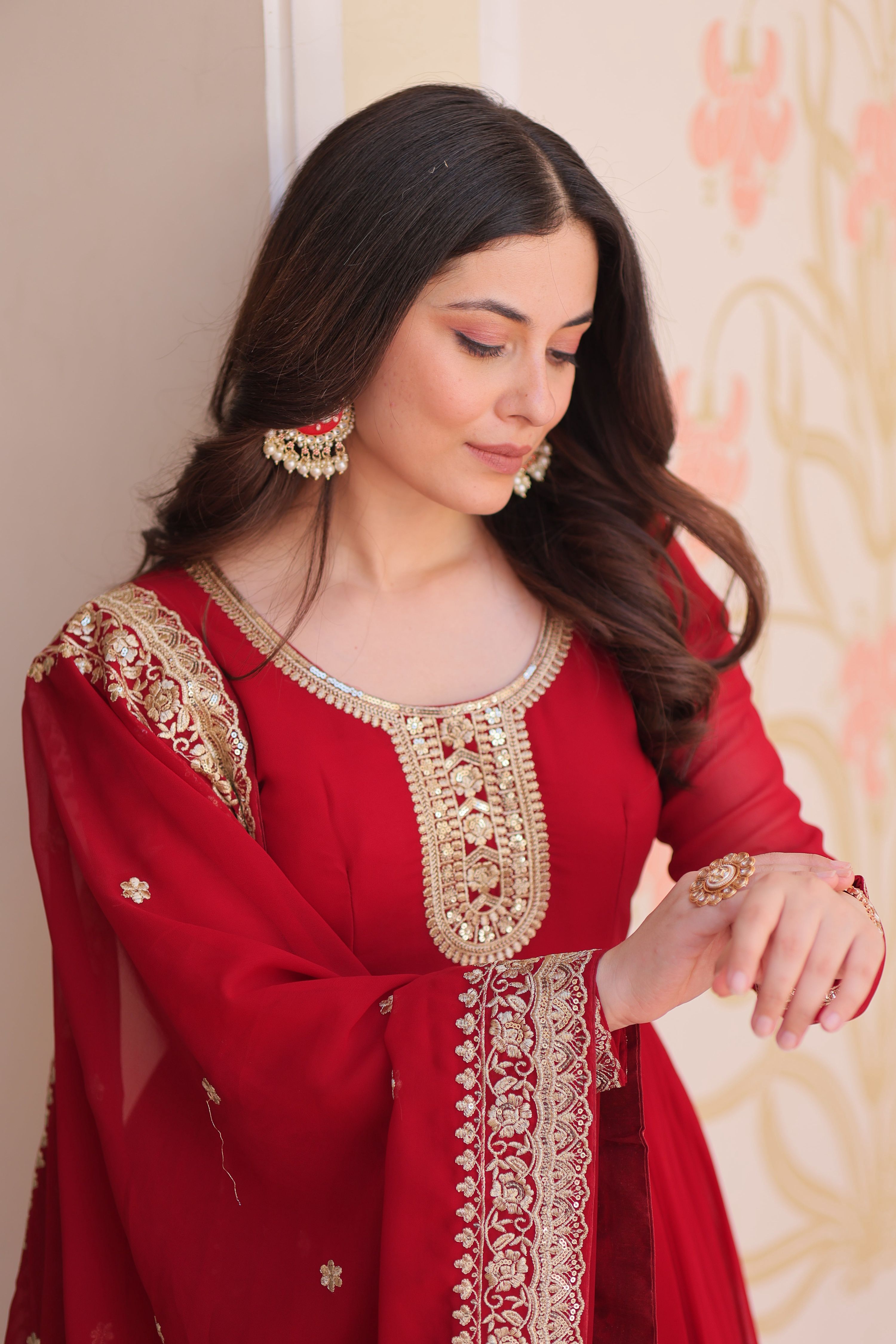 Vedant Vastram Georgette Embroidery & Sequence Work Stitched Ethnic Gown-Maroon - Distacart