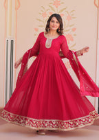 Vedant Vastram Georgette Embroidery & Sequence Work Stitched Ethnic Gown-Pink - Distacart