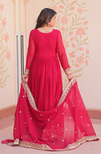 Vedant Vastram Georgette Embroidery & Sequence Work Stitched Ethnic Gown-Pink - Distacart
