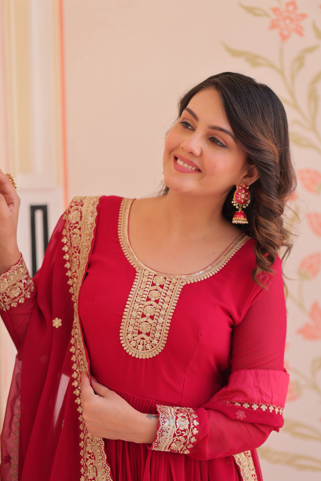 Vedant Vastram Georgette Embroidery & Sequence Work Stitched Ethnic Gown-Pink - Distacart