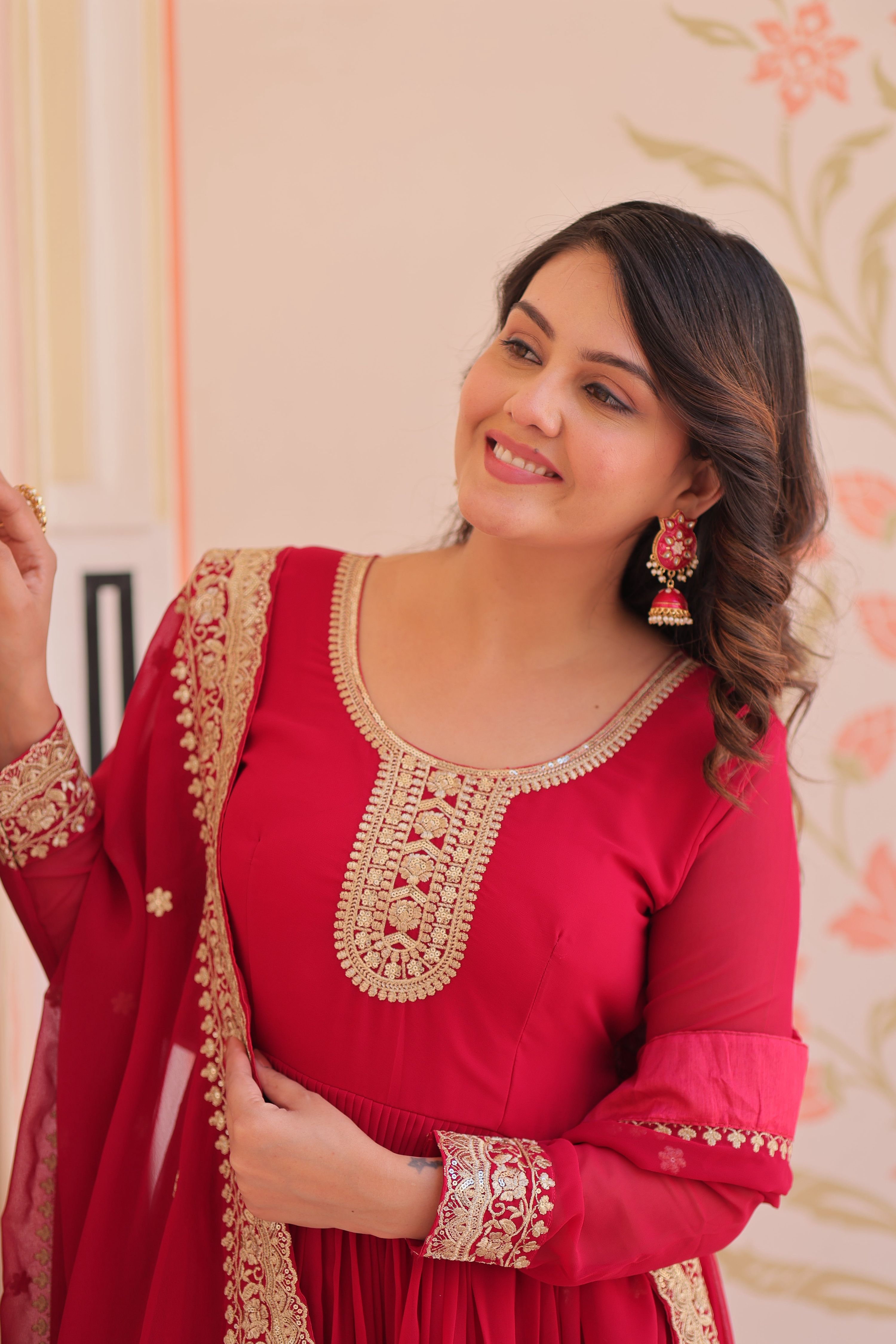 Vedant Vastram Georgette Embroidery & Sequence Work Stitched Ethnic Gown-Pink - Distacart