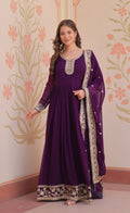 Vedant Vastram Georgette Embroidery & Sequence Work Stitched Ethnic Gown-Purple - Distacart