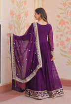 Vedant Vastram Georgette Embroidery & Sequence Work Stitched Ethnic Gown-Purple - Distacart