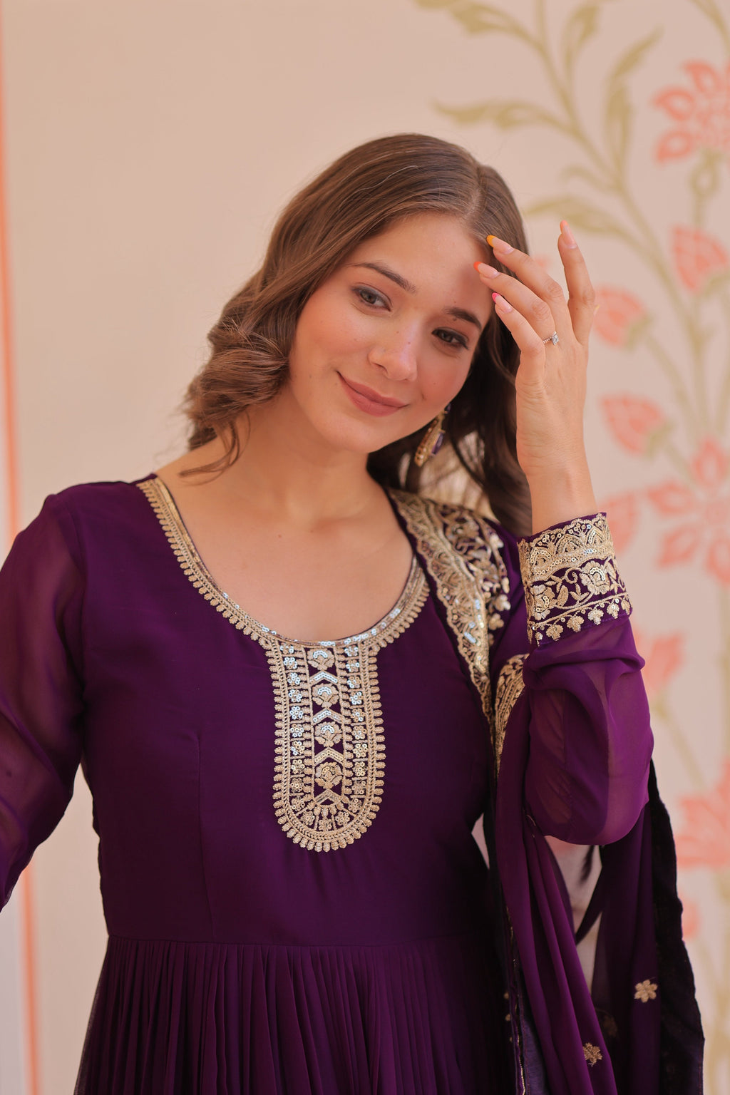 Vedant Vastram Georgette Embroidery & Sequence Work Stitched Ethnic Gown-Purple - Distacart