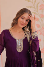 Vedant Vastram Georgette Embroidery & Sequence Work Stitched Ethnic Gown-Purple - Distacart