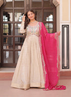 Vedant Vastram Russian Silk Embroidery & Sequence Work Stitched Ethnic Gown-Pink - Distacart