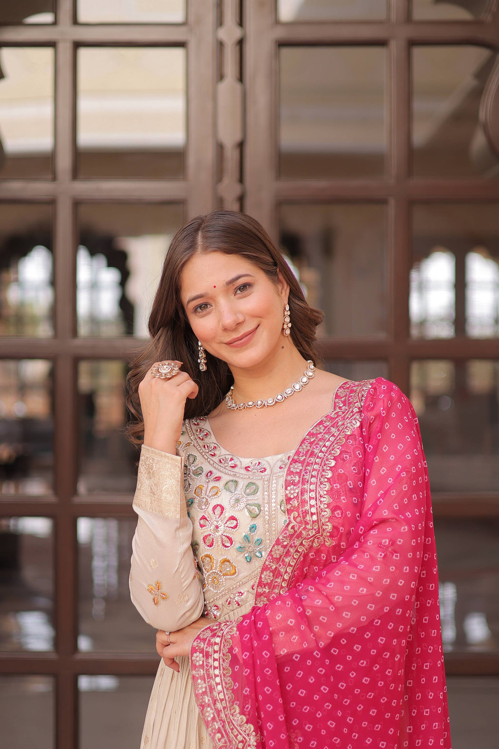 Vedant Vastram Russian Silk Embroidery & Sequence Work Stitched Ethnic Gown-Pink - Distacart