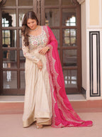 Vedant Vastram Russian Silk Embroidery & Sequence Work Stitched Ethnic Gown-Pink - Distacart