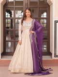 Vedant Vastram Russian Silk Embroidery & Sequence Work Stitched Ethnic Gown-Purple - Distacart