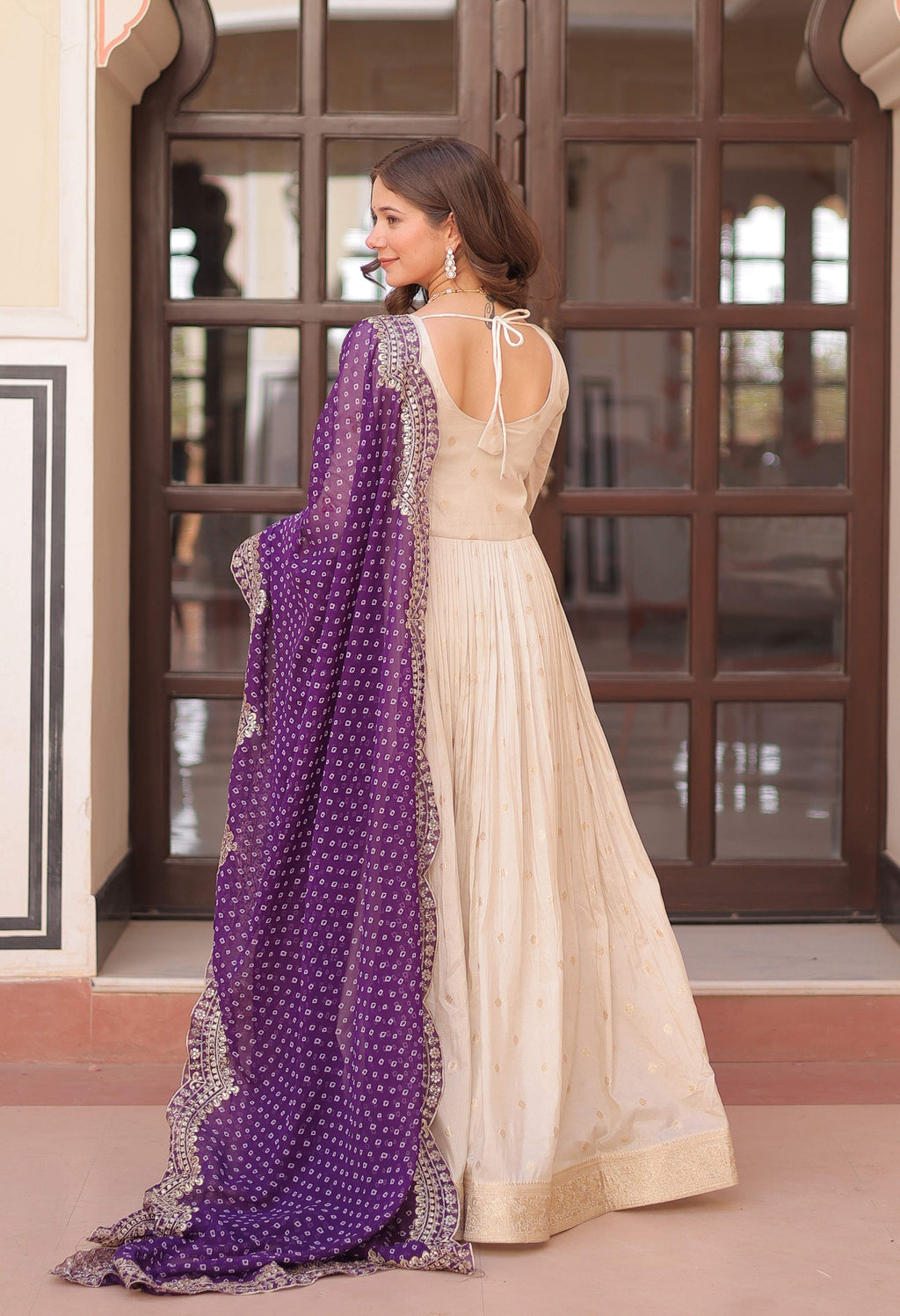 Vedant Vastram Russian Silk Embroidery & Sequence Work Stitched Ethnic Gown-Purple - Distacart