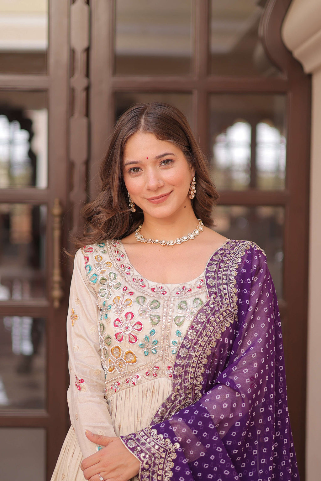 Vedant Vastram Russian Silk Embroidery & Sequence Work Stitched Ethnic Gown-Purple - Distacart