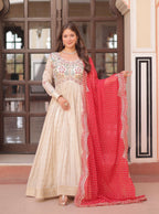 Vedant Vastram Russian Silk Embroidery & Sequence Work Stitched Ethnic Gown-Red - Distacart