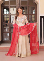 Vedant Vastram Russian Silk Embroidery & Sequence Work Stitched Ethnic Gown-Red - Distacart