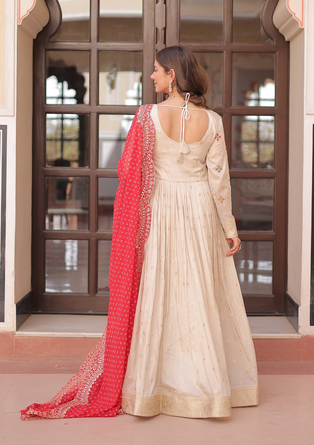 Vedant Vastram Russian Silk Embroidery & Sequence Work Stitched Ethnic Gown-Red - Distacart