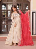 Vedant Vastram Russian Silk Embroidery & Sequence Work Stitched Ethnic Gown-Red - Distacart