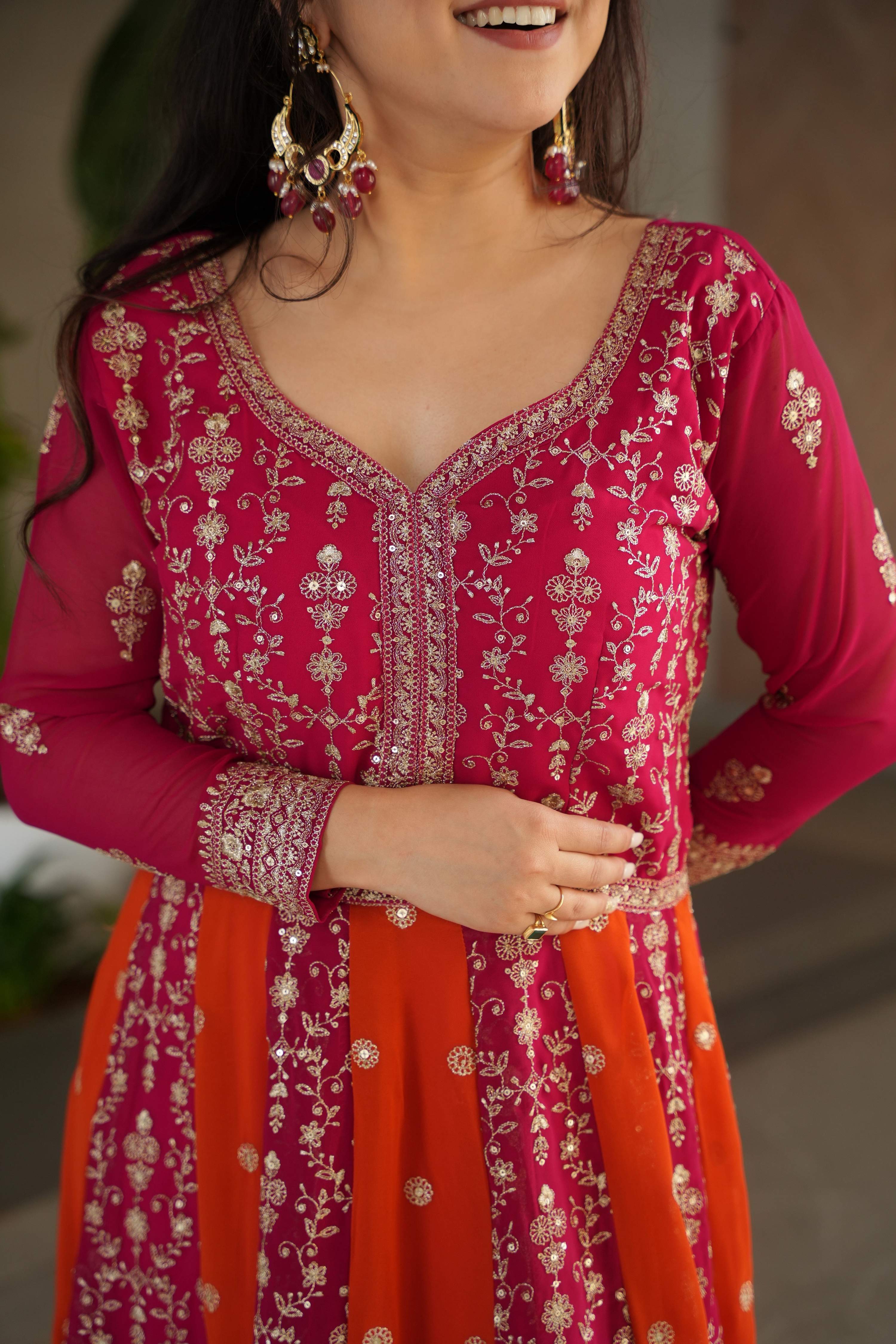 Vedant Vastram Georgette Embroidery & Sequence Work Stitched Ethnic Gown-Pink - Distacart