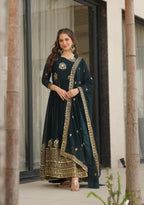 Vedant Vastram Georgette Embroidery & Sequence Work Stitched Ethnic Gown-Rama - Distacart