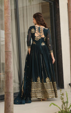 Vedant Vastram Georgette Embroidery & Sequence Work Stitched Ethnic Gown-Rama - Distacart
