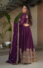 Vedant Vastram Georgette Embroidery & Sequence Work Stitched Ethnic Gown-Wine - Distacart