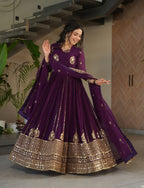Vedant Vastram Georgette Embroidery & Sequence Work Stitched Ethnic Gown-Wine - Distacart