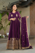 Vedant Vastram Georgette Embroidery & Sequence Work Stitched Ethnic Gown-Wine - Distacart