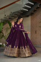 Prazu Fashion Purple Georgette Rich Zari & Sequins Embroidered Gown - Distacart