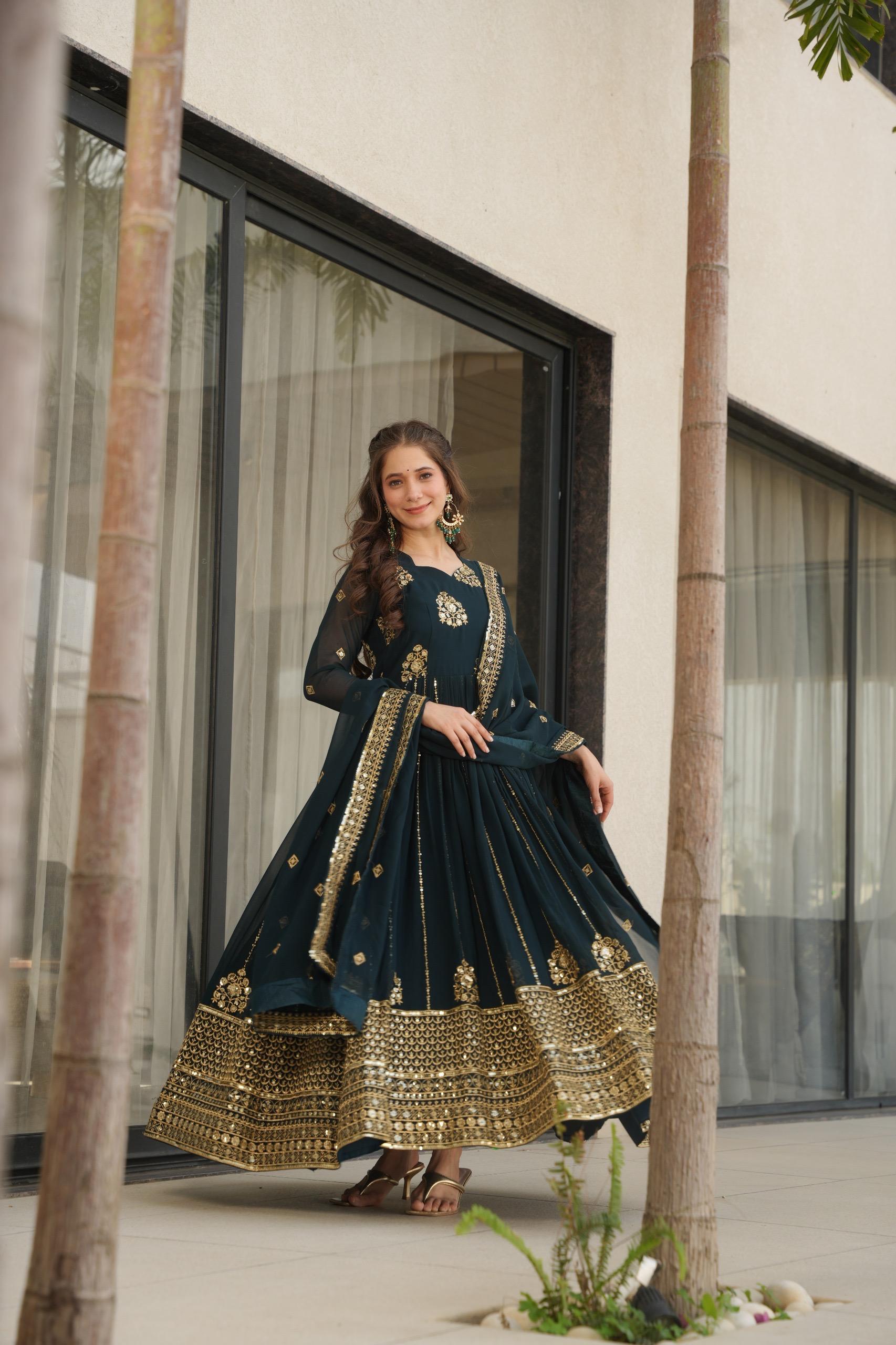 Prazu Fashion Rama Georgette Rich Zari & Sequins Embroidered Gown - Distacart