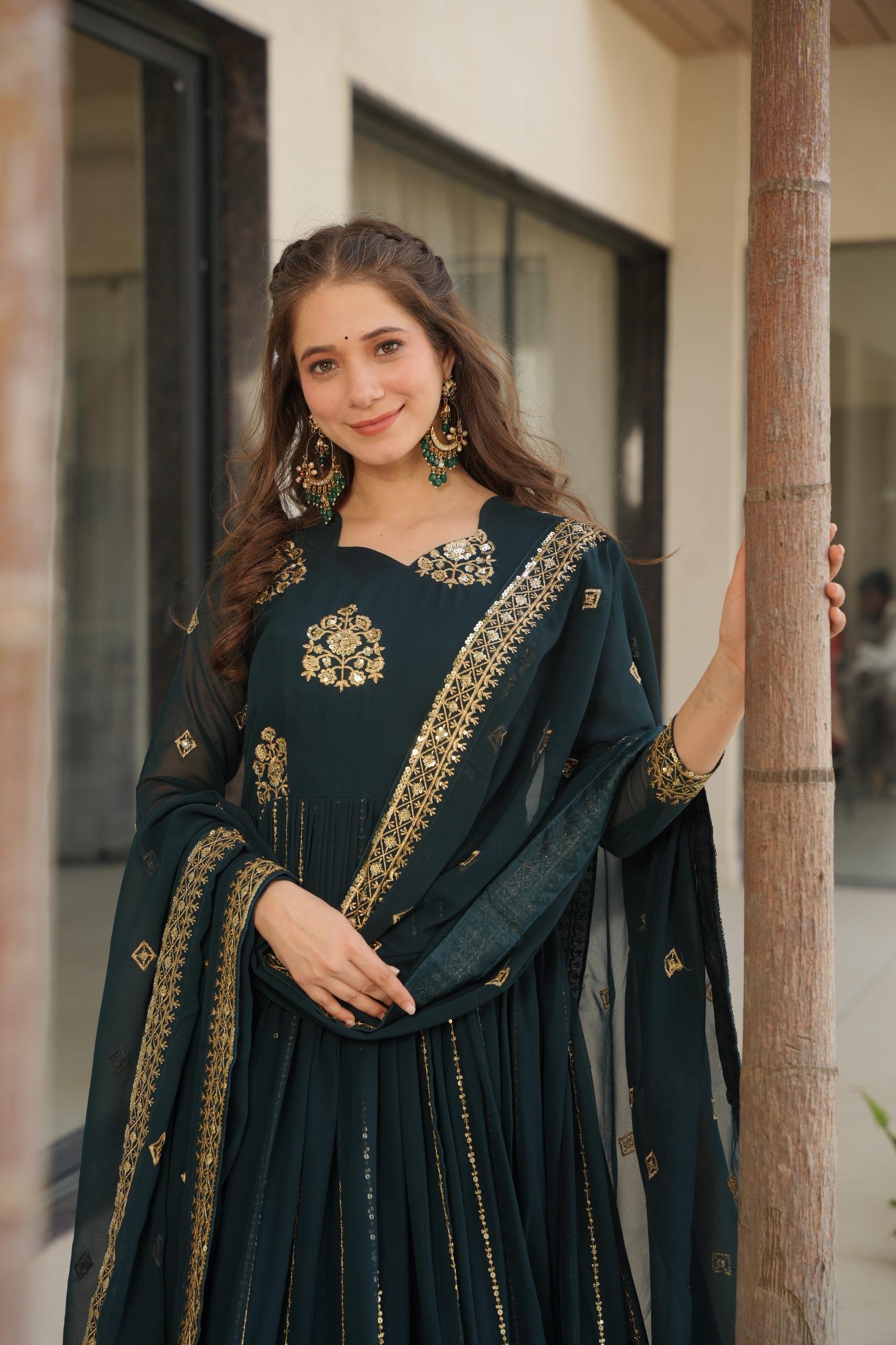 Prazu Fashion Rama Georgette Rich Zari & Sequins Embroidered Gown - Distacart