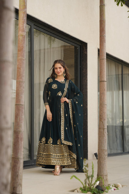 Prazu Fashion Rama Georgette Rich Zari & Sequins Embroidered Gown