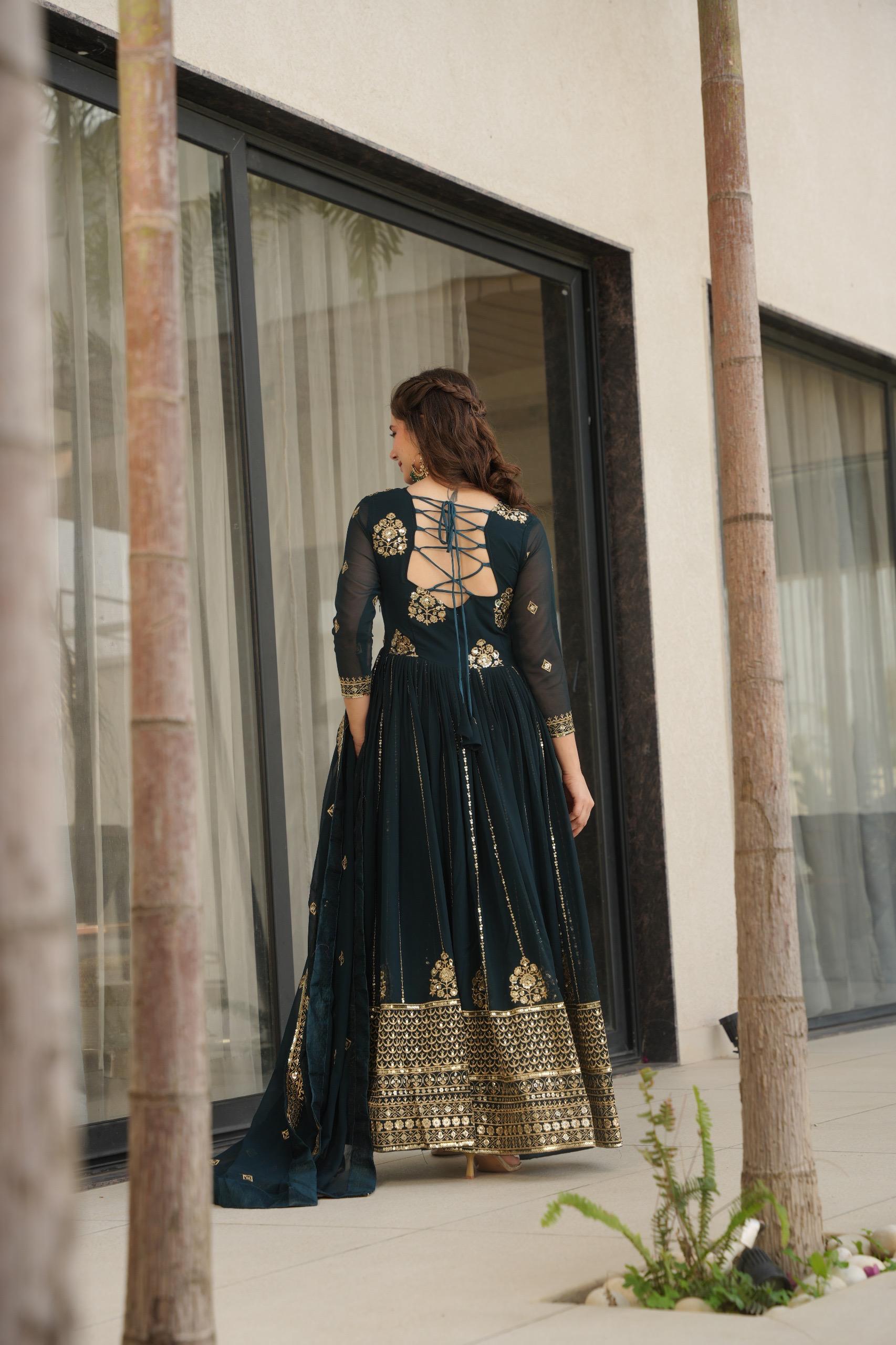 Prazu Fashion Rama Georgette Rich Zari & Sequins Embroidered Gown - Distacart