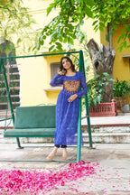 Prazu Fashion Blue Georgette Bandhej Print With Kutchi Patchwork Kurti For Navratri - Distacart