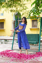 Prazu Fashion Blue Georgette Bandhej Print With Kutchi Patchwork Kurti For Navratri - Distacart