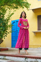 Prazu Fashion Pink Georgette Bandhej Print With Kutchi Patchwork Kurti For Navratri - Distacart