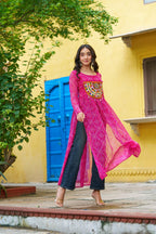 Prazu Fashion Pink Georgette Bandhej Print With Kutchi Patchwork Kurti For Navratri - Distacart
