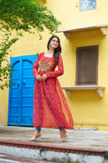 Prazu Fashion Red Georgette Bandhej Print With Kutchi Patchwork Kurti For Navratri - Distacart