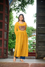 Prazu Fashion Yellow Georgette Bandhej Print With Kutchi Patchwork Kurti For Navratri - Distacart