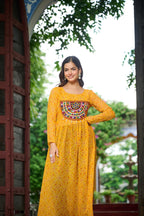 Prazu Fashion Yellow Georgette Bandhej Print With Kutchi Patchwork Kurti For Navratri - Distacart