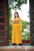 Prazu Fashion Yellow Georgette Bandhej Print With Kutchi Patchwork Kurti For Navratri - Distacart