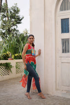 Prazu Fashion Orange Georgette Kutchi Gamthi Mirror Codi Work Kurti For Navratri - Distacart
