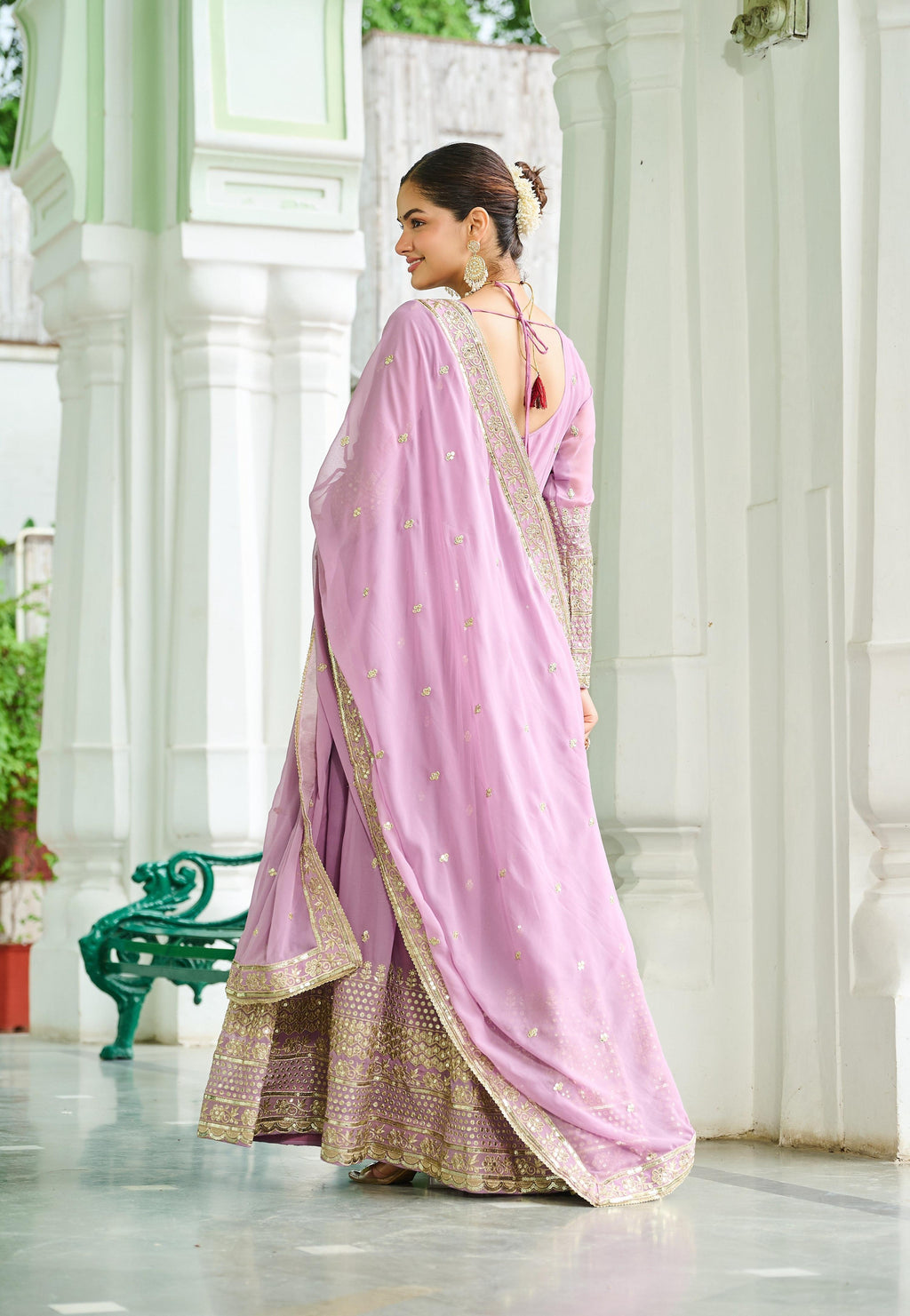 Vedant Vastram Georgette Embroidery & Sequence Work Stitched Ethnic Gown-Pink - Distacart