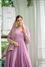 Vedant Vastram Georgette Embroidery & Sequence Work Stitched Ethnic Gown-Pink - Distacart