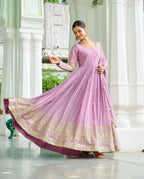 Vedant Vastram Georgette Embroidery & Sequence Work Stitched Ethnic Gown-Pink - Distacart