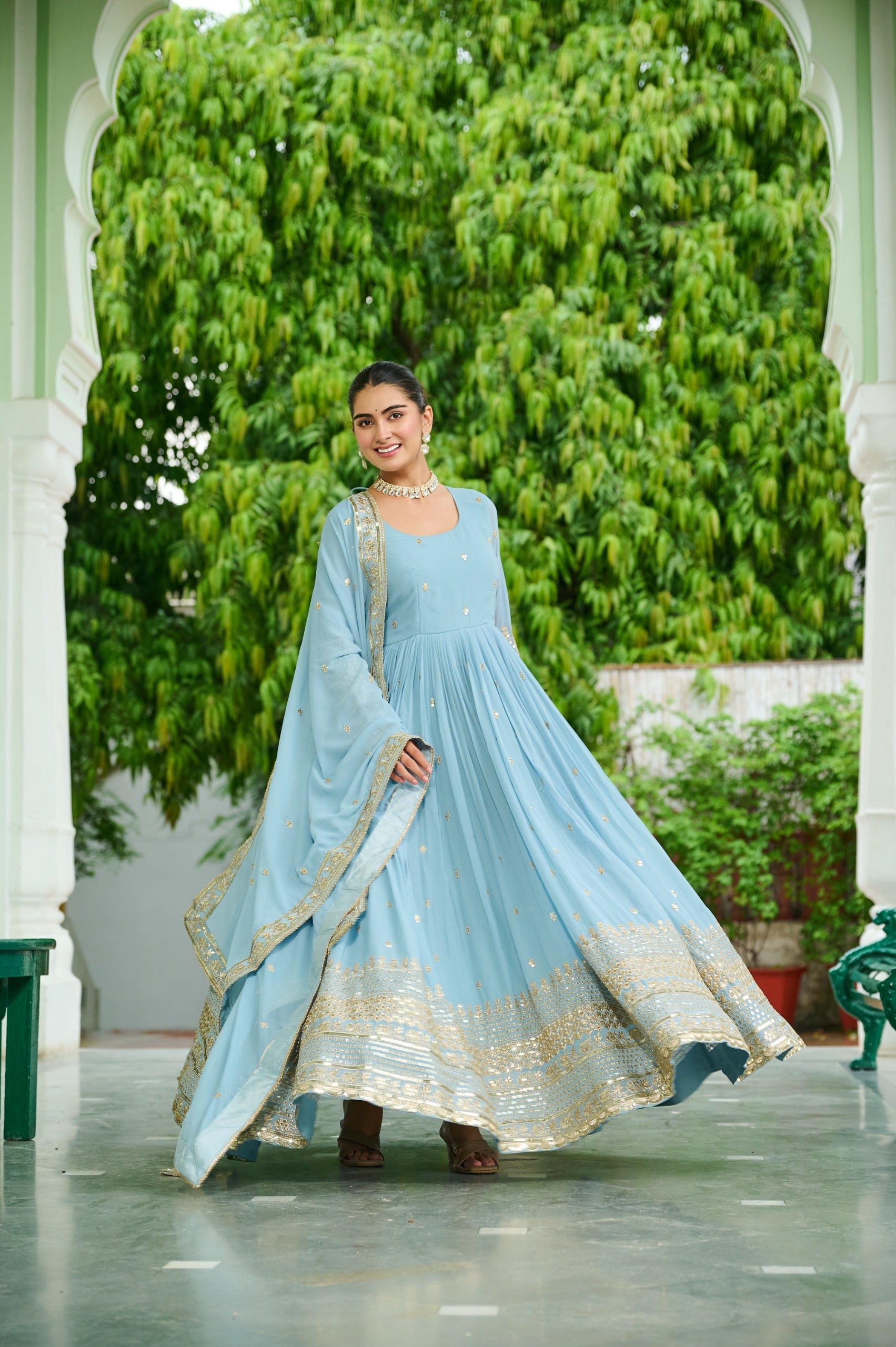 Prazu Fashion Light Lavender Georgette Embroidered Gown With Dupatta - Distacart