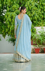 Vedant Vastram Georgette Embroidery & Sequence Work Stitched Ethnic Gown-Sky Blue - Distacart