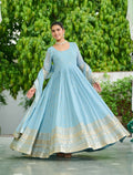 Vedant Vastram Georgette Embroidery & Sequence Work Stitched Ethnic Gown-Sky Blue - Distacart