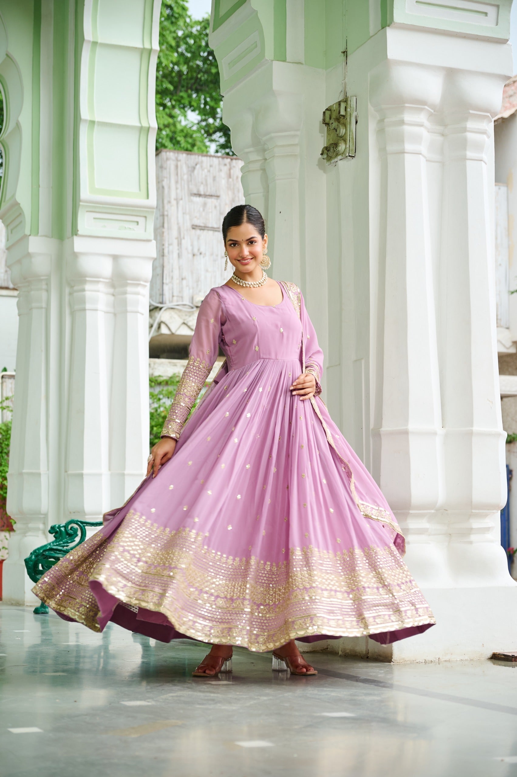 Prazu Fashion Sky Georgette Embroidered Gown With Dupatta - Distacart