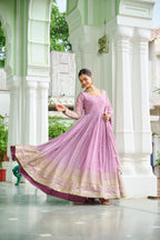 Prazu Fashion Sky Georgette Embroidered Gown With Dupatta - Distacart