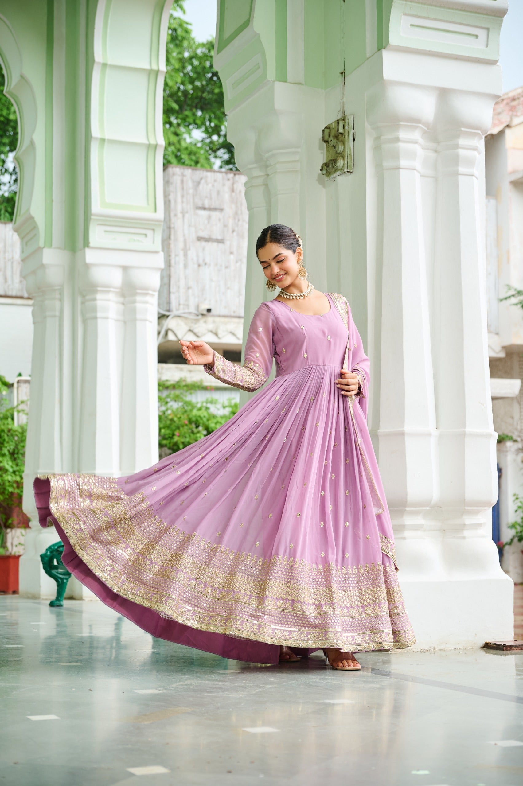 Prazu Fashion Sky Georgette Embroidered Gown With Dupatta - Distacart